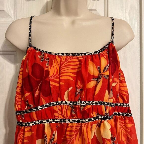 Secret Treasures Floral/Tropical Orange Camisole W/Leopard Trim Size 2X - Picture 2 of 7